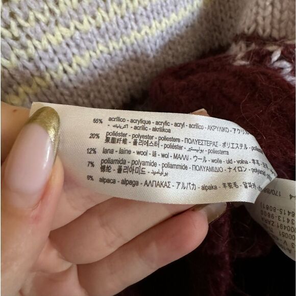 Zara Stripped Balloon Sleeve Knit Alpaca/Wool Blend Sweater‎ Sz Medium Red - Picture 5 of 7